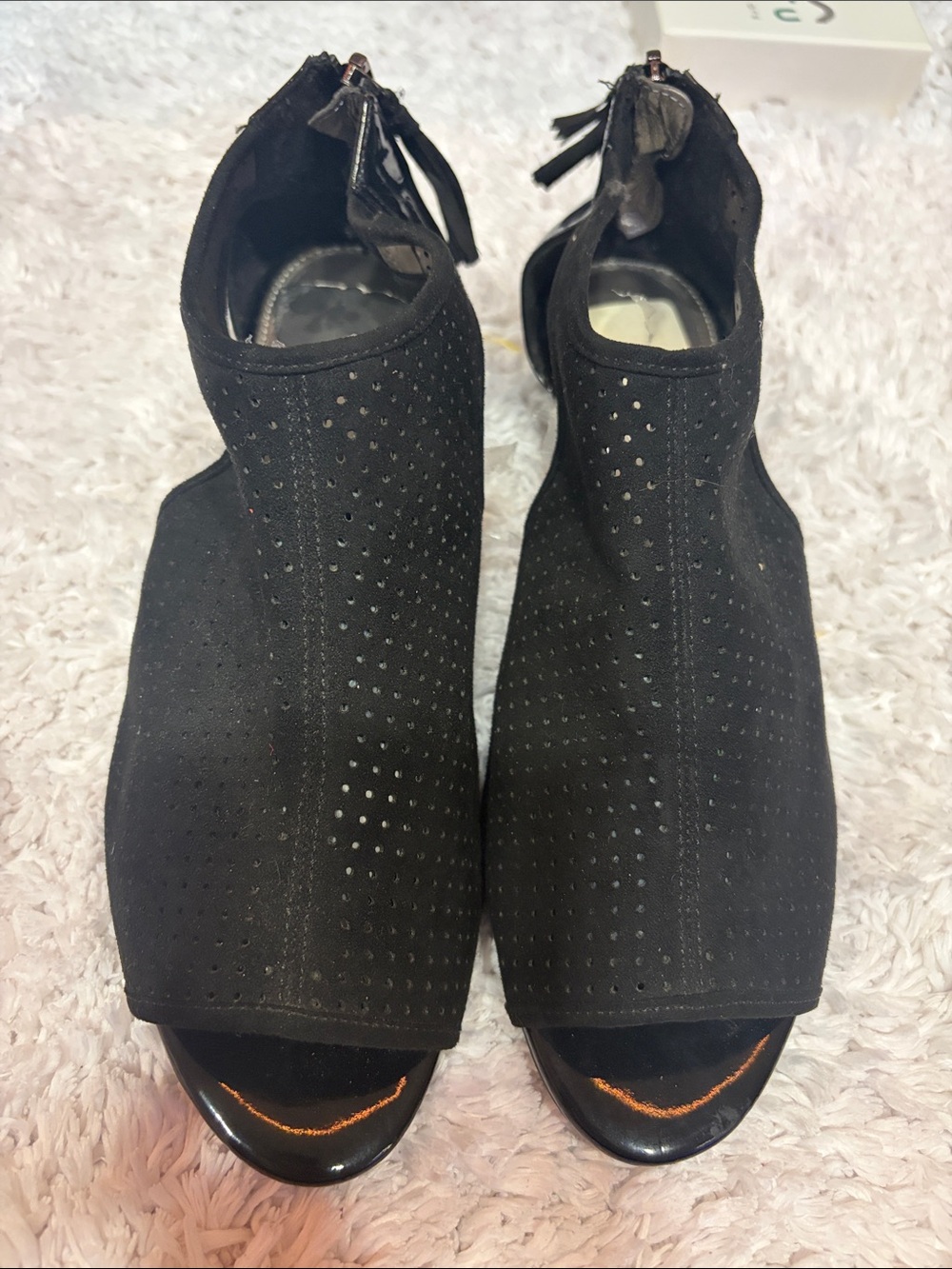 Women's Black Open-Toe Perforated Mule Clogs